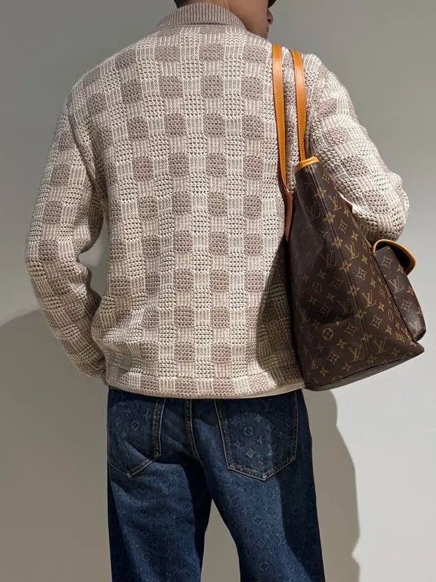 Louis Vuitton/Louis Vuitton tweed plaid jacquard knitted cardigan
